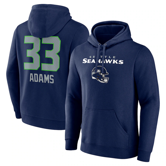 Men's Seattle Seahawks #33 Jamal Adams Navy Team Wordmark Player Name & Number Pullover Hoodie - Click Image to Close